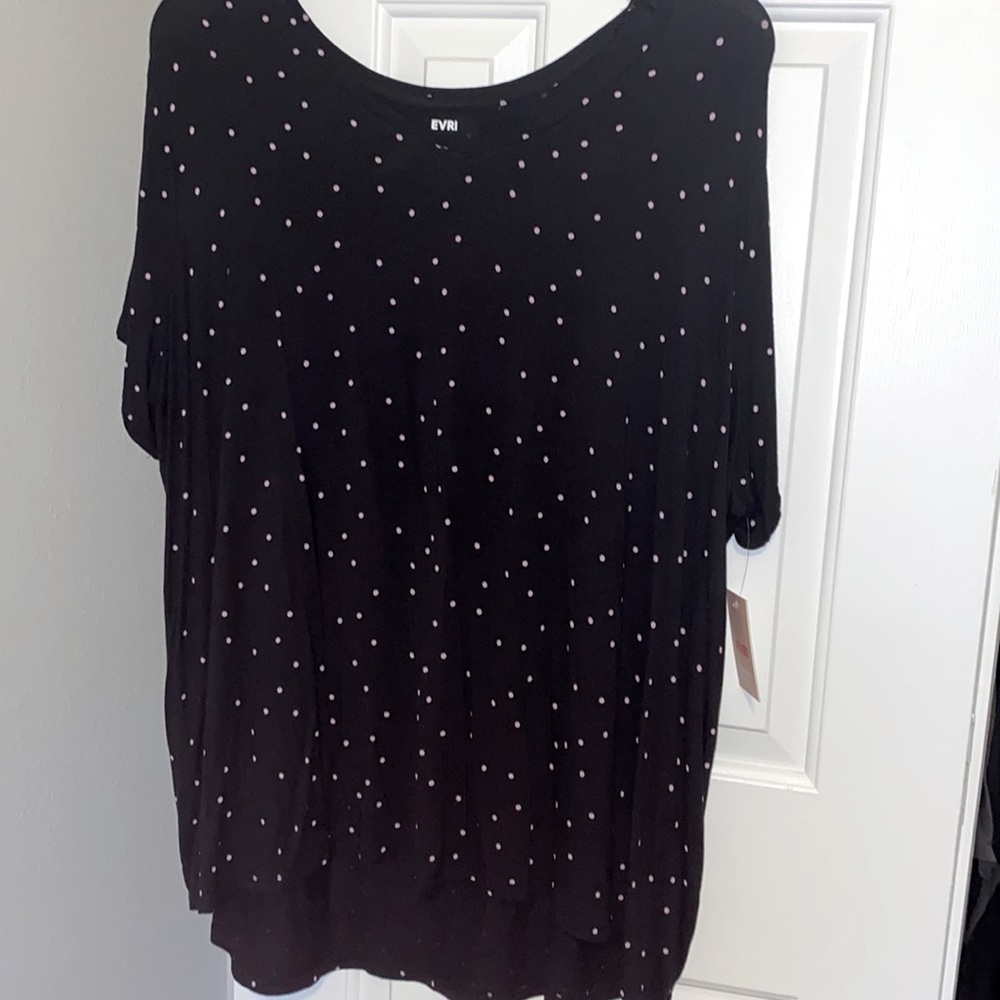 EVRI Black & Pink Polka Dot Modern Tee - 2X - NWT